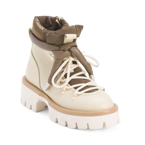 NILA & NILA Beige Made In Italy Leather Lace Up Booties - Picture 1 of 2